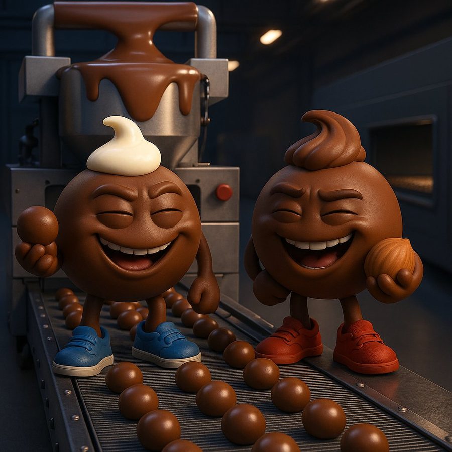 VISSO Milkys chocolates being dipped in milk chocolate