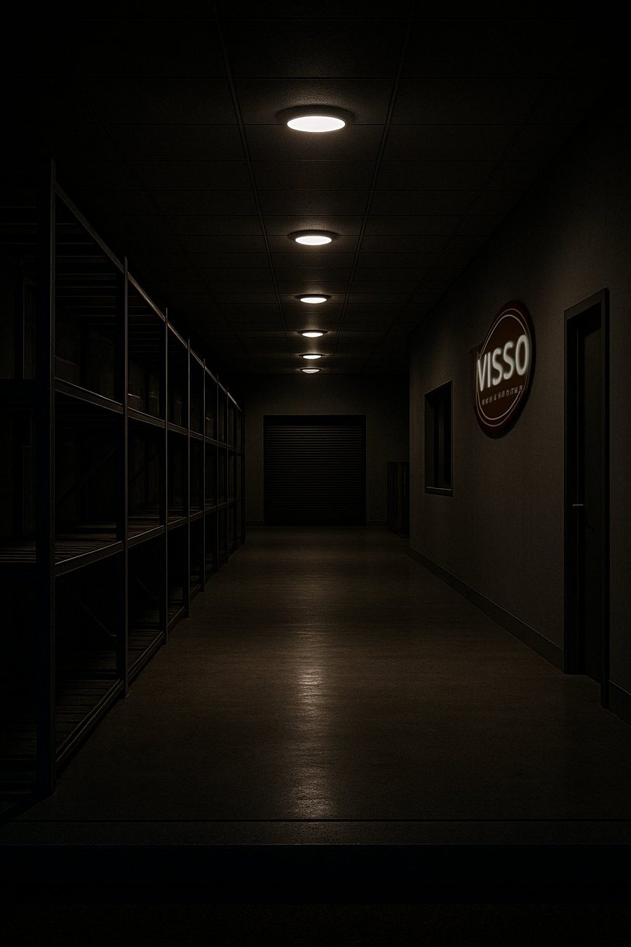 Whipz and Nux sneaking through dark factory corridors